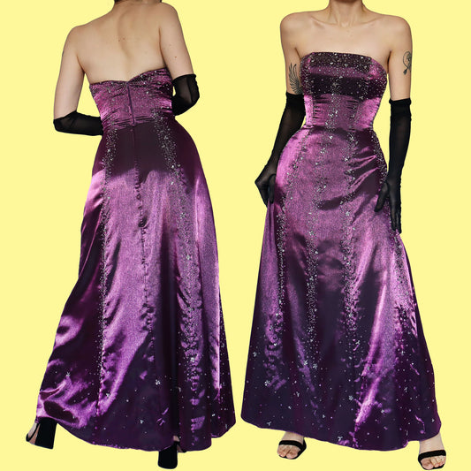 Strapless purple beaded evening dress UK 8-10