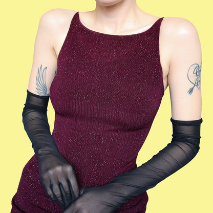 Dark purple glittery open back evening dress UK 12