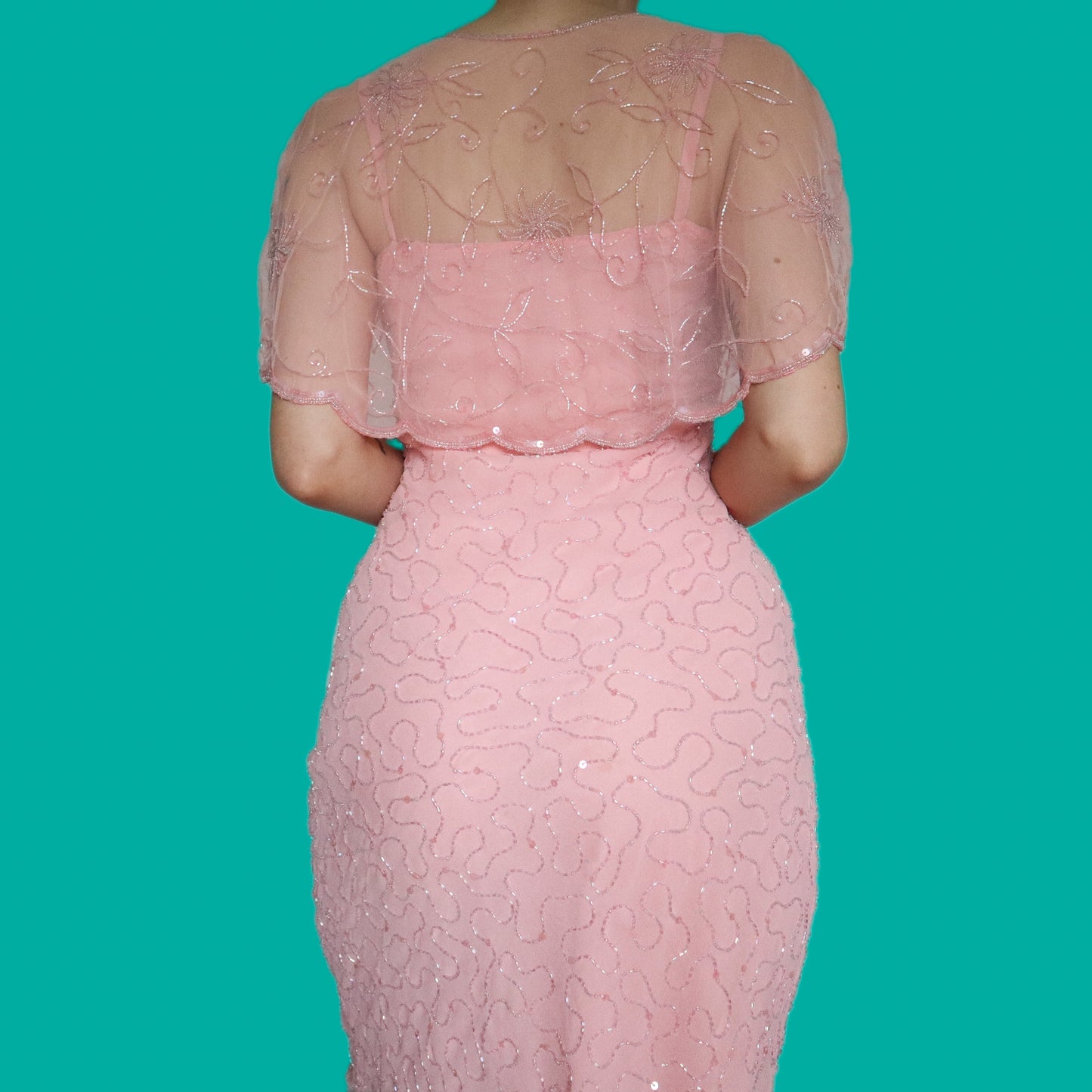 Cute baby pink Etam beaded 2 piece party dress UK 8