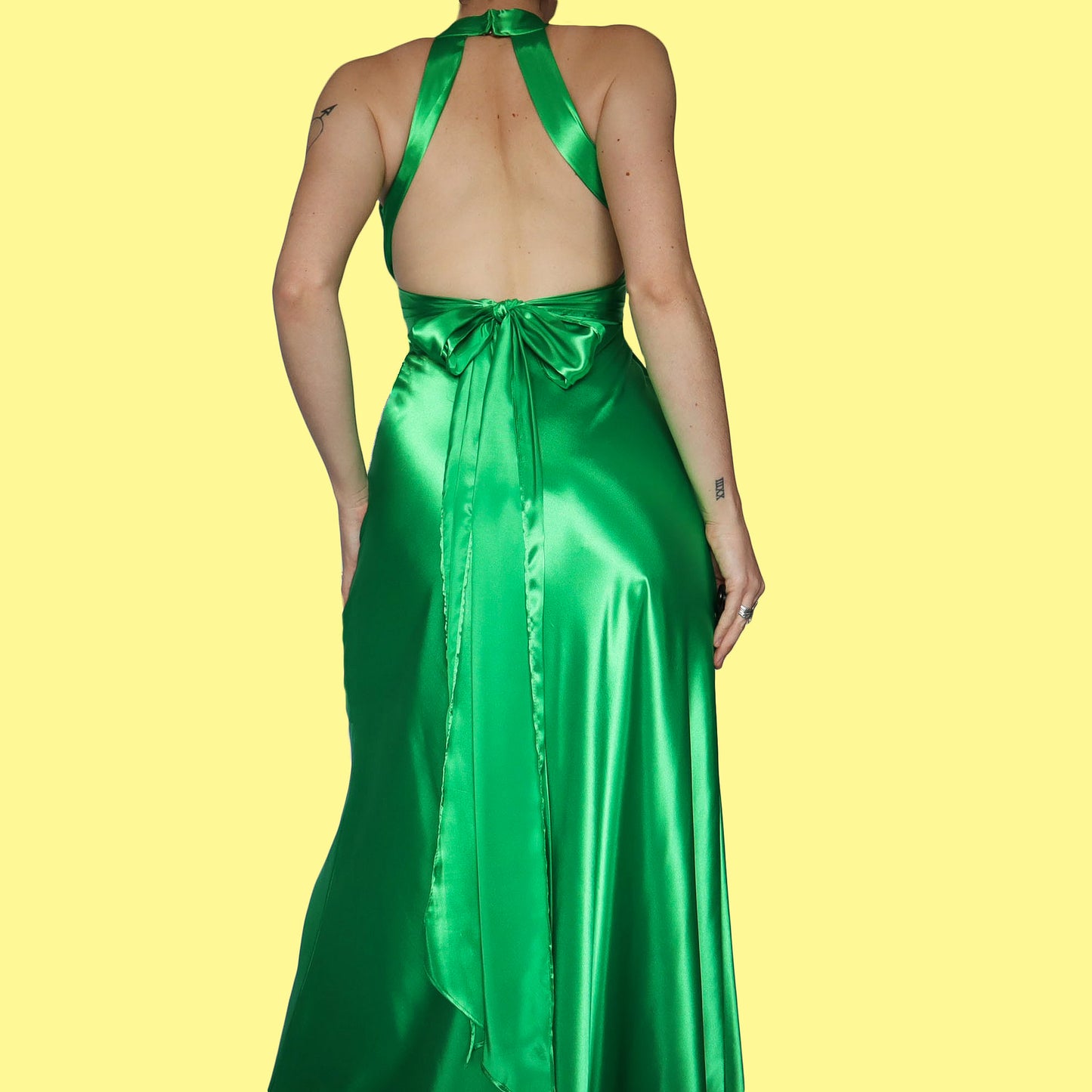 Silky green diamanté evening dress UK 8