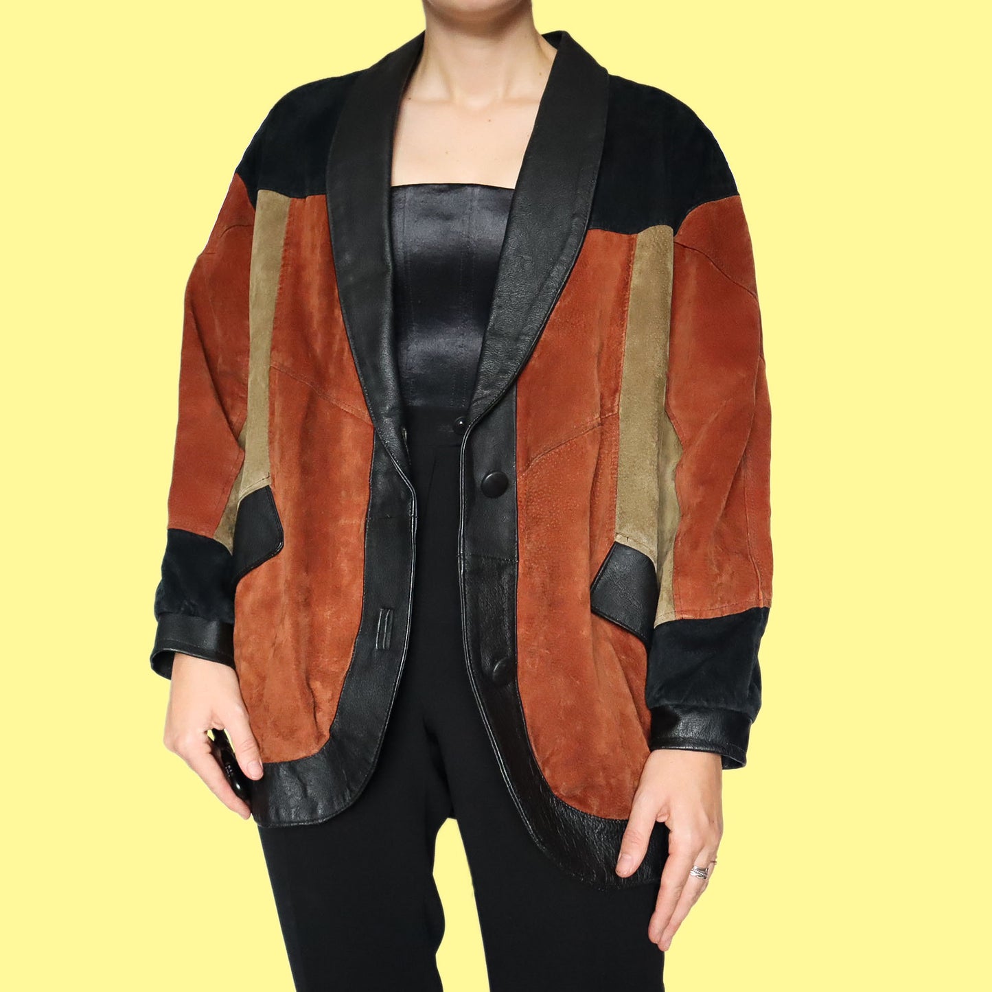 Real suede & leather colour block jacket UK M