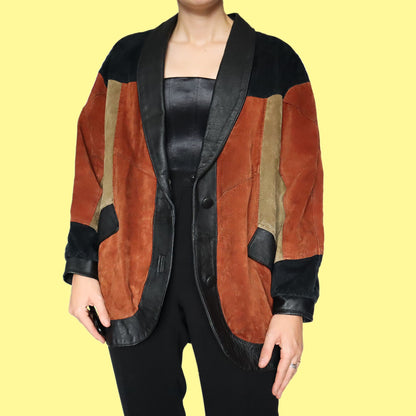 Real suede & leather colour block jacket UK M
