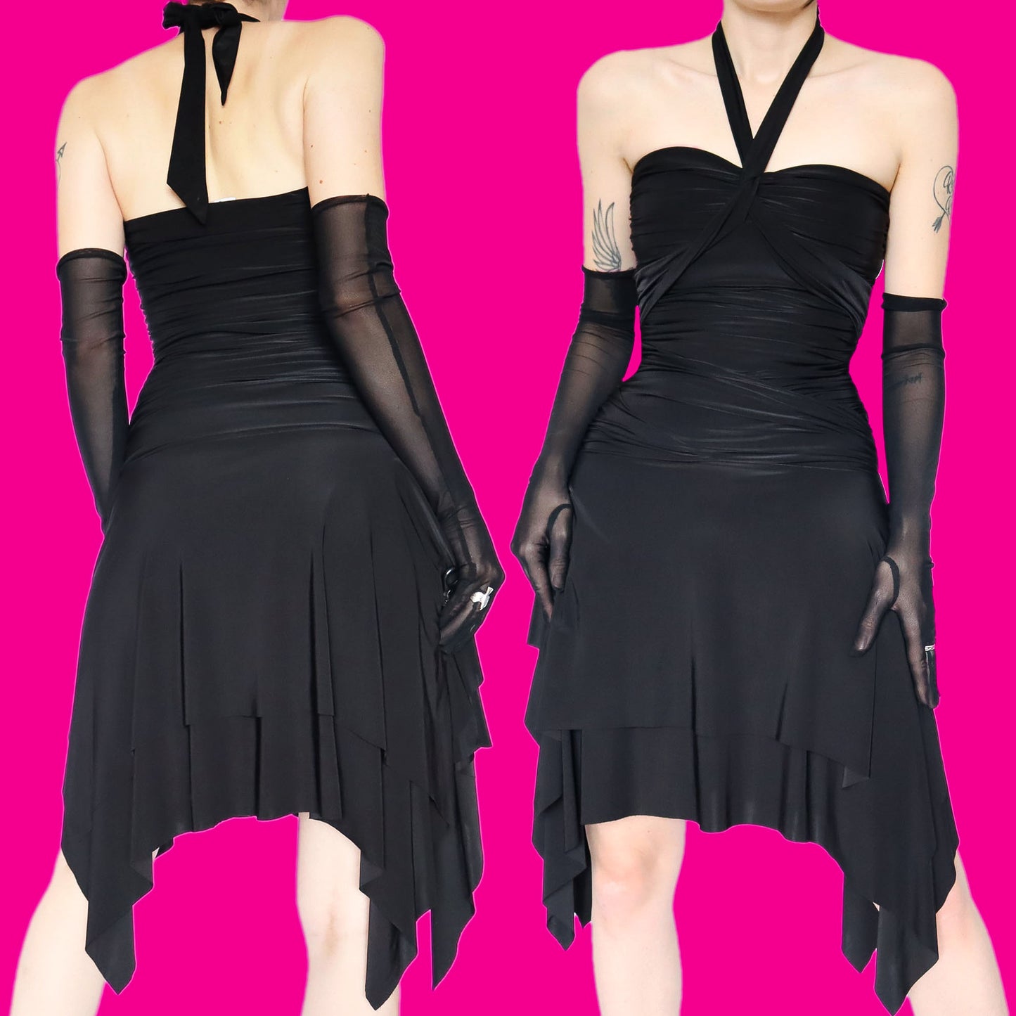 Black stretch halter neck mini dress UK 8