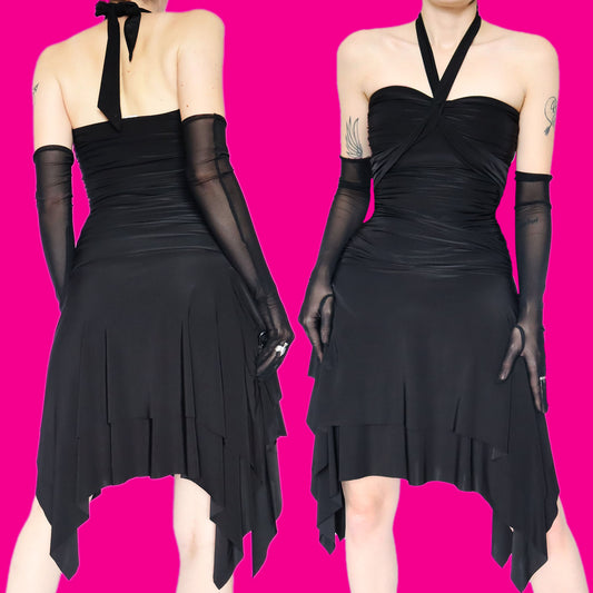 Black stretch halter neck mini dress UK 8