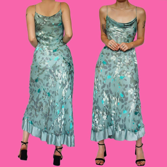 Beautiful blue silk blend slip evening dress UK 12