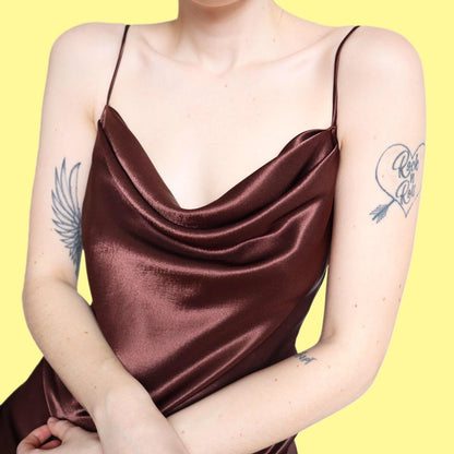 Beautiful brown satin slip evening dress UK 14