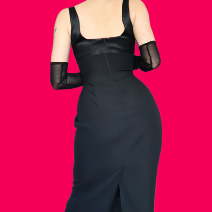 Black diamanté fitted evening dress UK 12