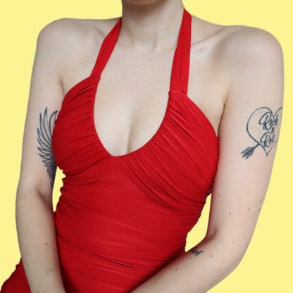 Super cute bright red stretch midi dress UK 12