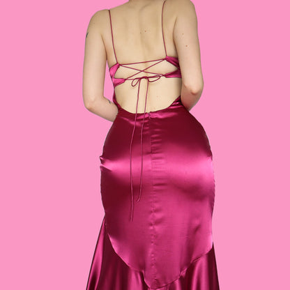Beautiful pink satin beaded evening dress UK 12