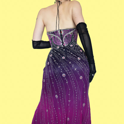 100% silk heavily beaded evening dress UK 14