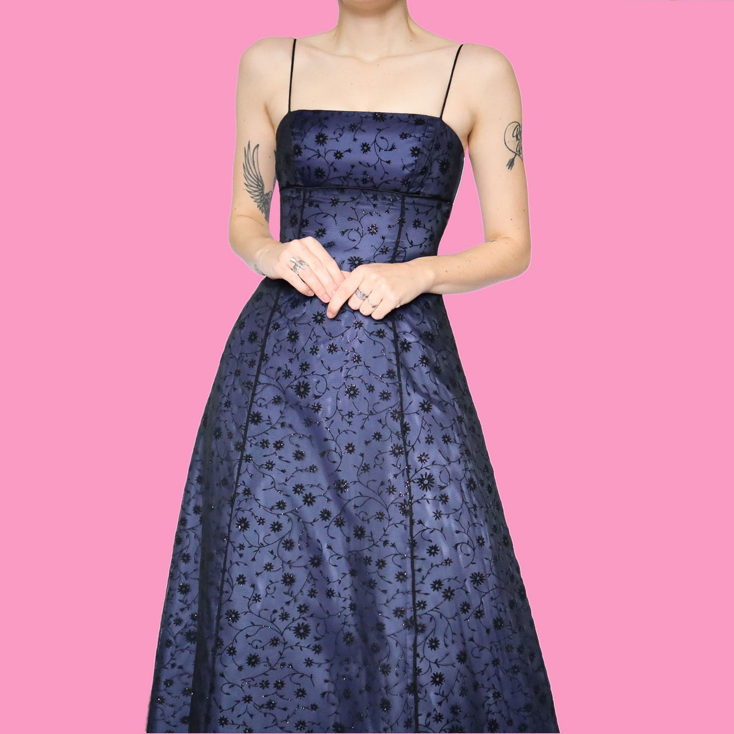 A line floral glittery prom dress UK 8