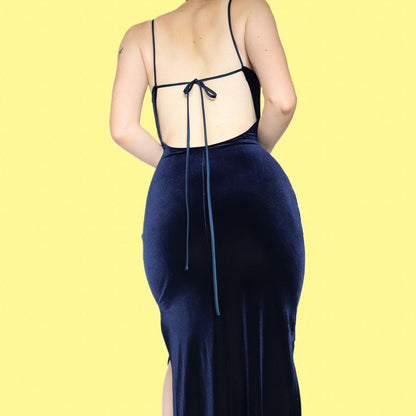 Navy Velvet Stretch Evening Dress UK 12