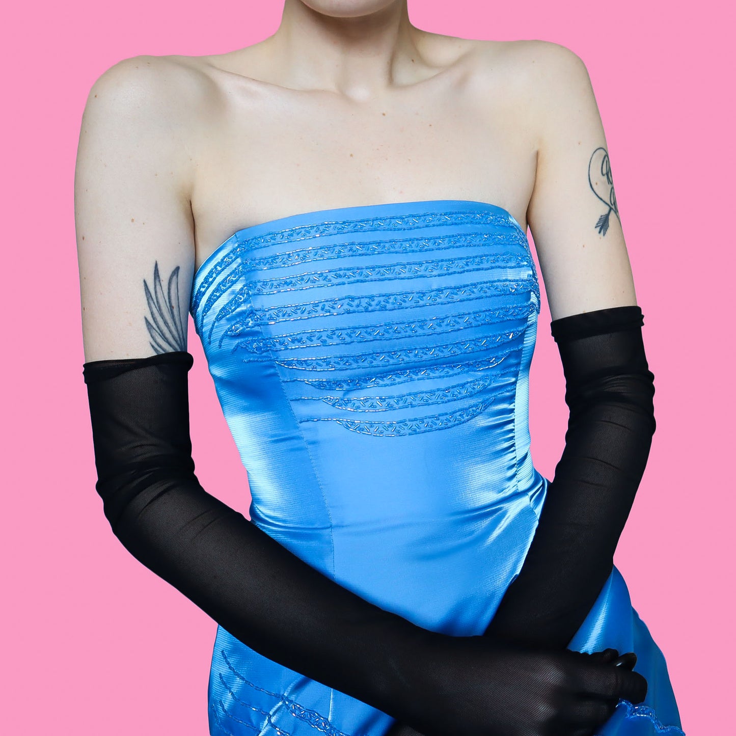 Bright blue strapless a line evening dress UK 10