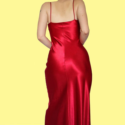 Red satin slip evening dress UK 8