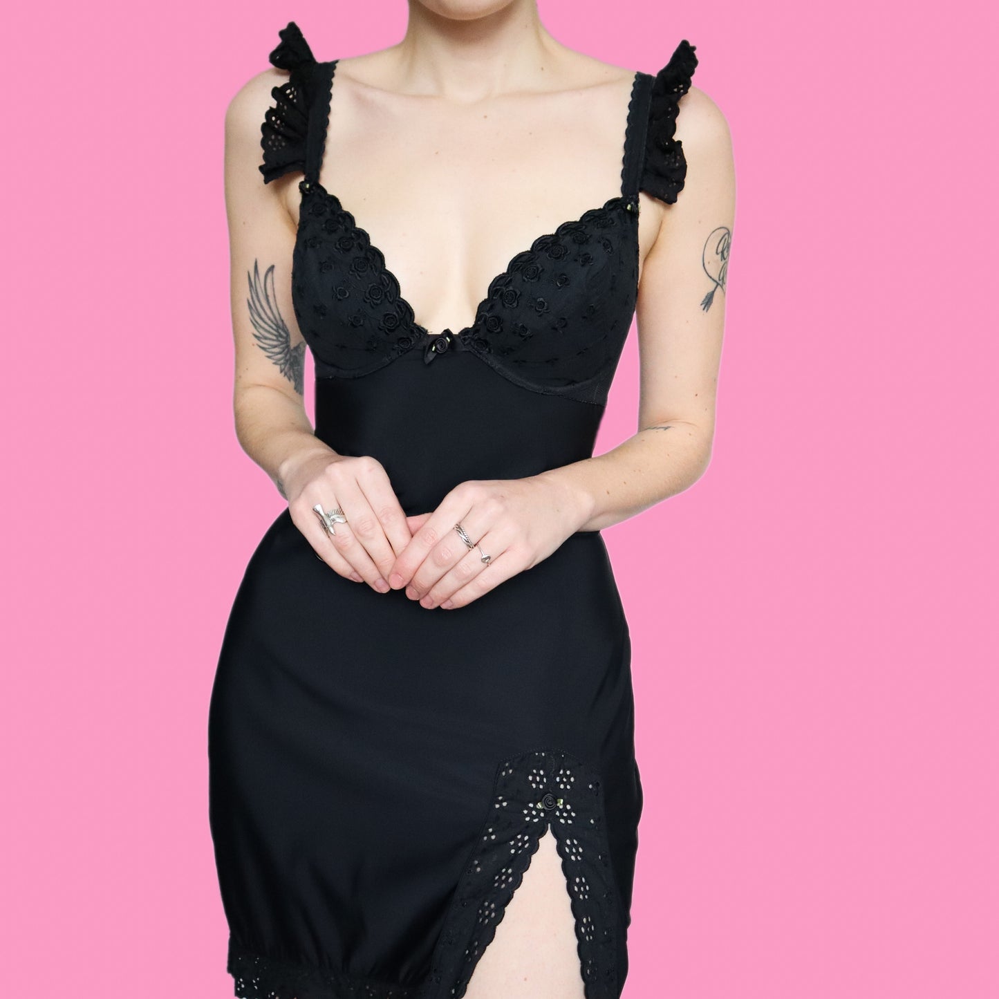 Beautiful chic black stretch bra mini dress UK 12