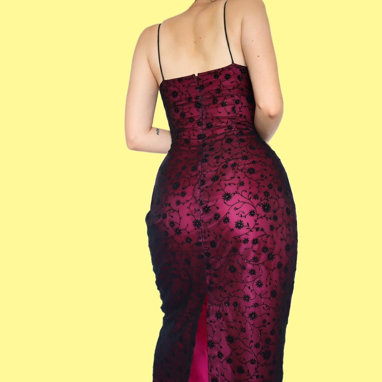 Pink & black glittery floral evening dress UK 14
