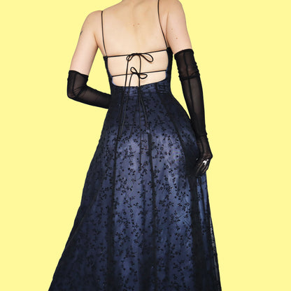 Blue glittery floral a-line prom evening dress UK 10