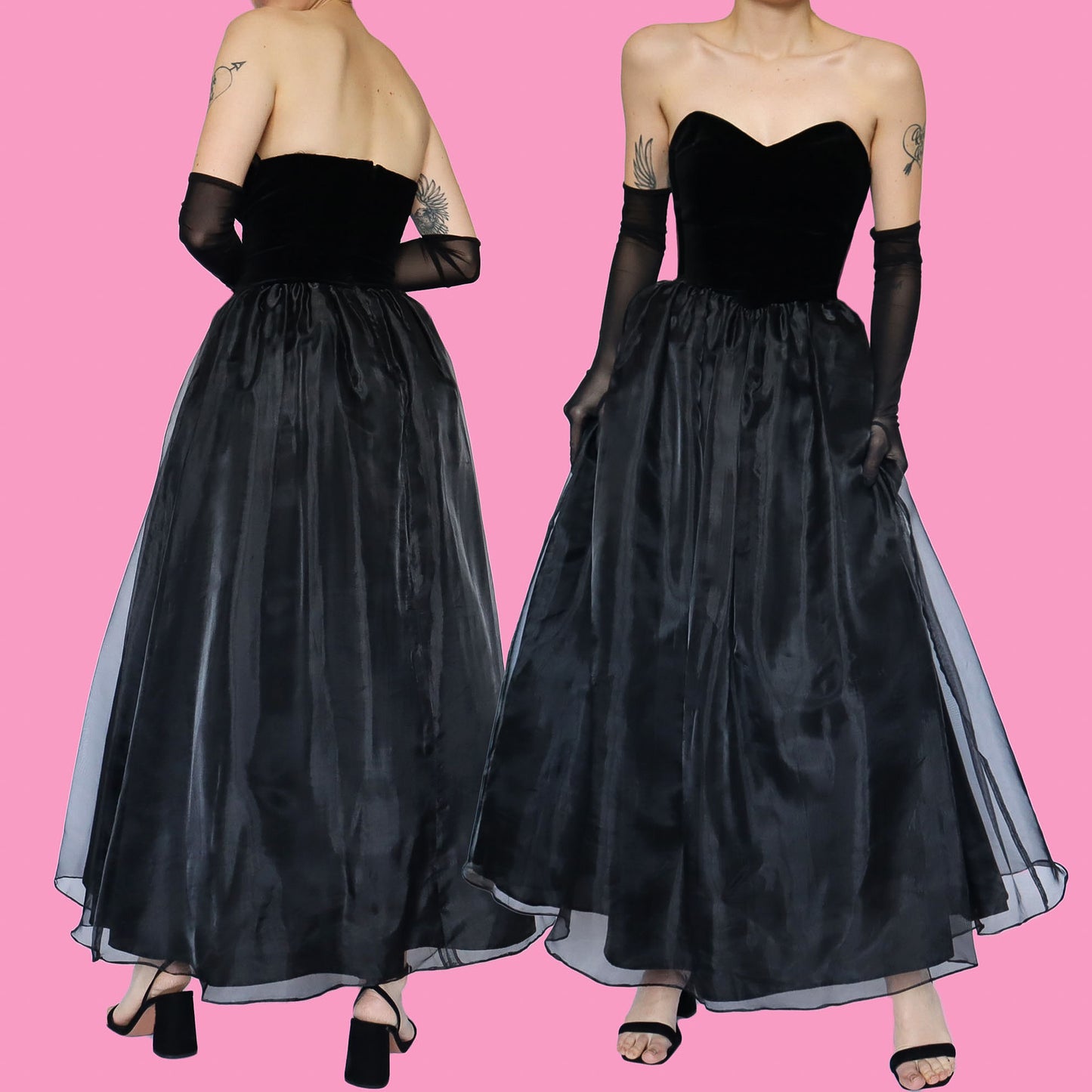 Black a line evening dress with detachable straps UK 12