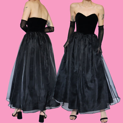 Black a line evening dress with detachable straps UK 12