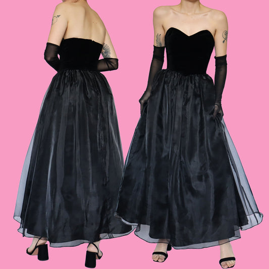 Black a line evening dress with detachable straps UK 12