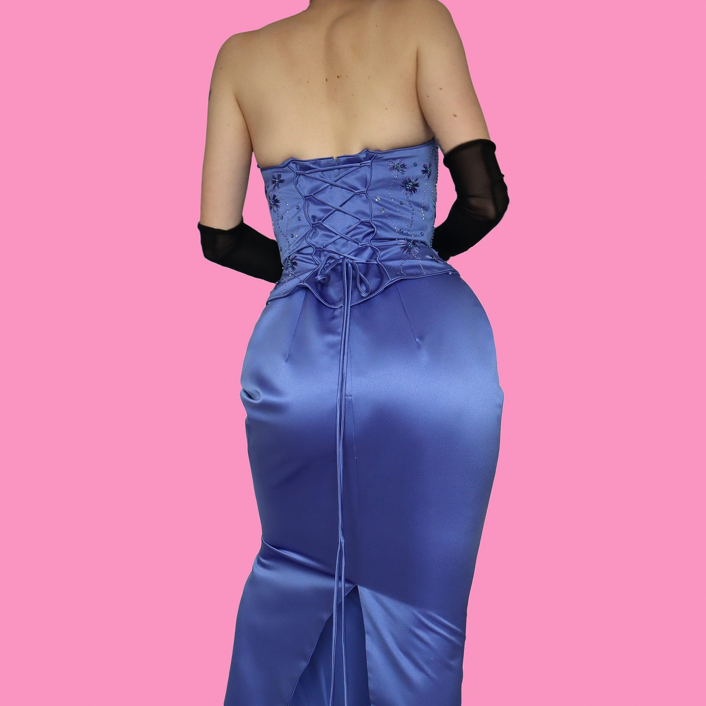 Cornflower strapless corset evening dress UK 10