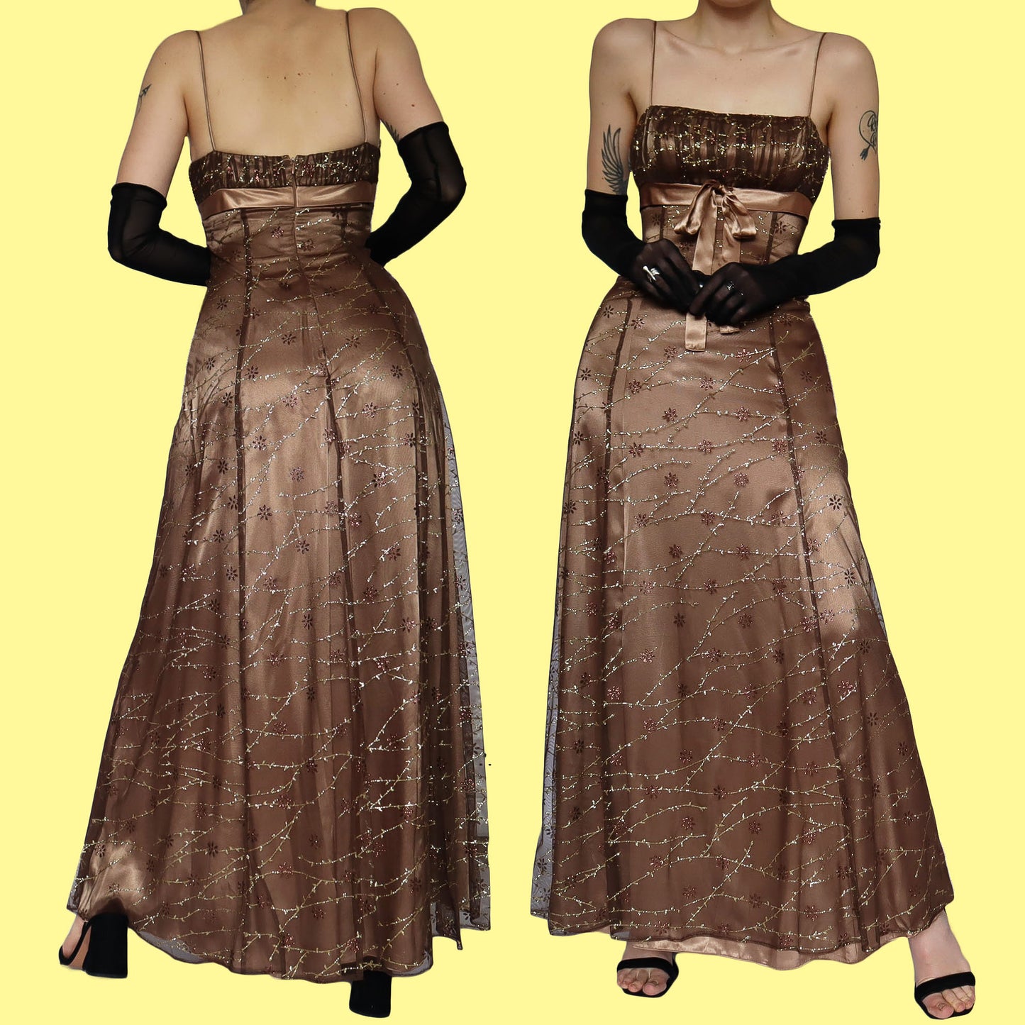 Golden brown glittery evening dress UK 10