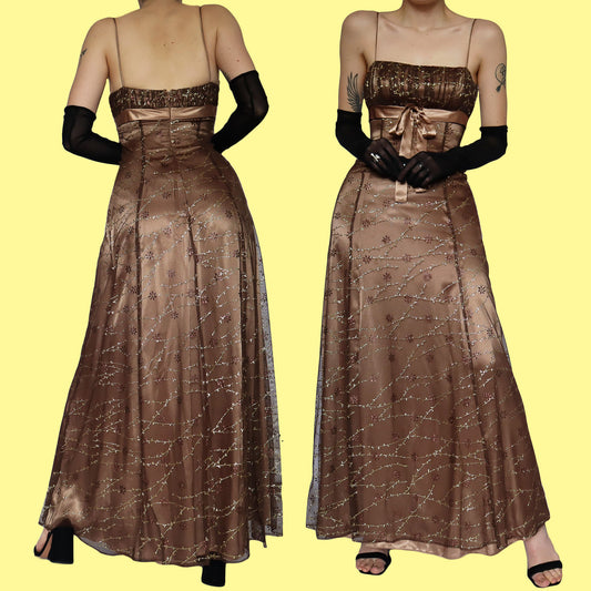 Golden brown glittery evening dress UK 10