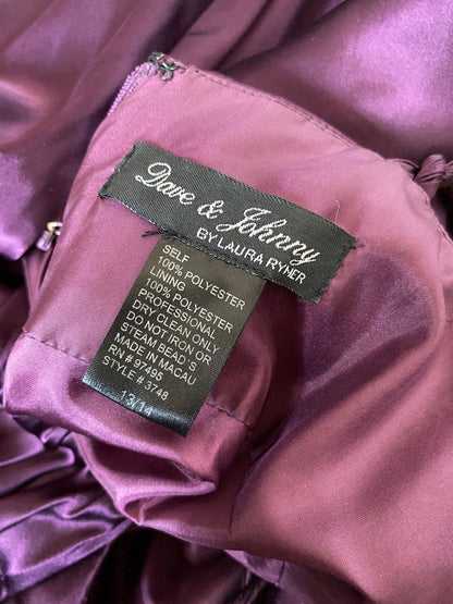 Purple satin beaded evening prom dress UK 8