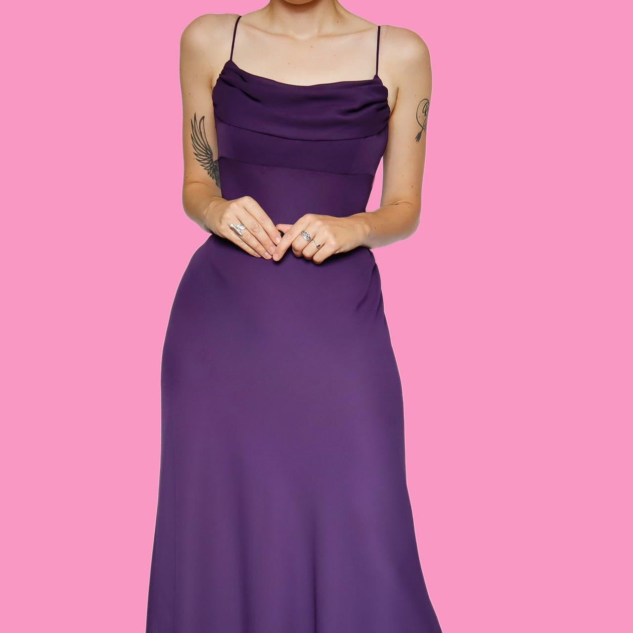 Purple chiffon slip evening dress UK 14 & UK 18