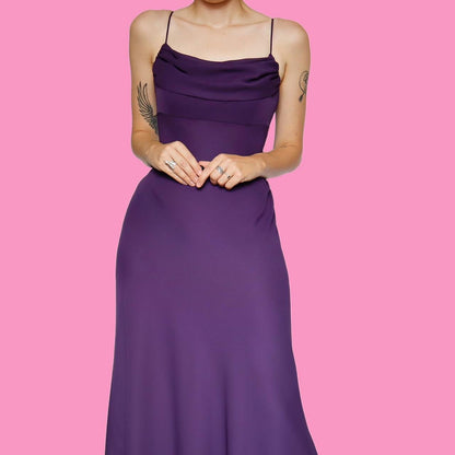 Purple chiffon slip evening dress UK 14 & UK 18