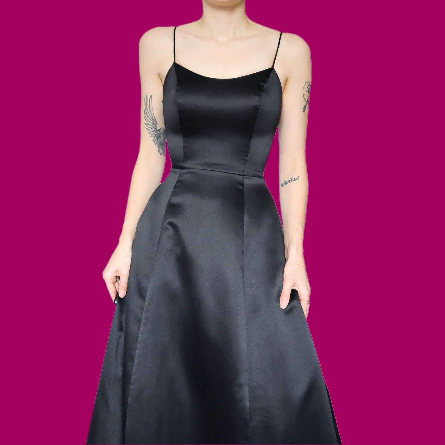 Black a line lace up back evening dress UK 6