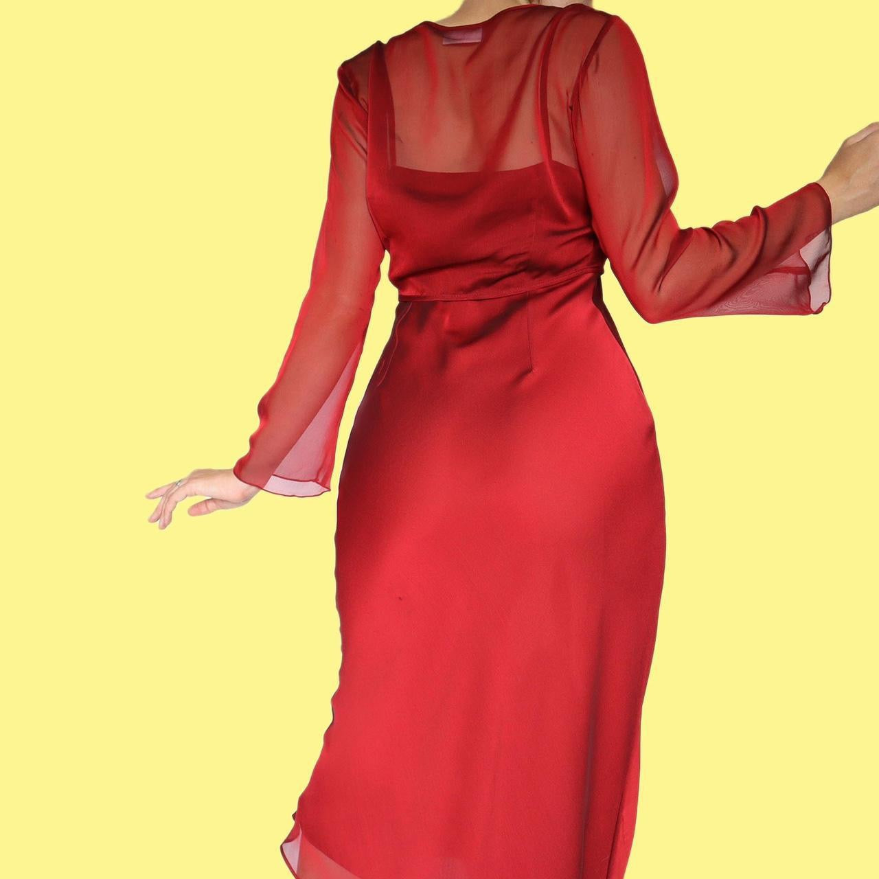 Petite red slip dress with matching long sleeve shawl UK 12