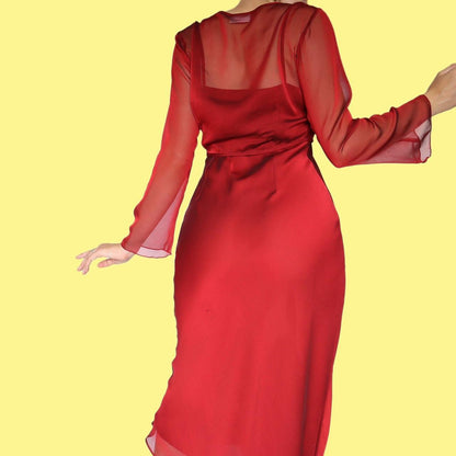 Petite red slip dress with matching long sleeve shawl UK 12