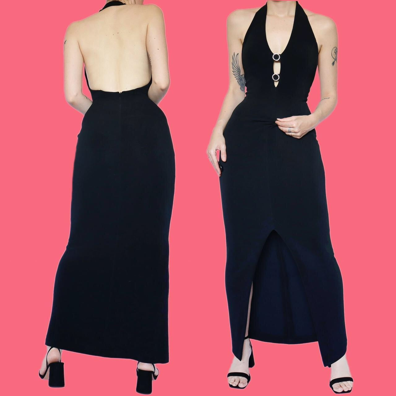 Chic black stretch diamanté evening dress UK 6