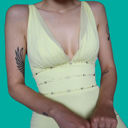 Beautiful lemon yellow chiffon evening dress UK 8