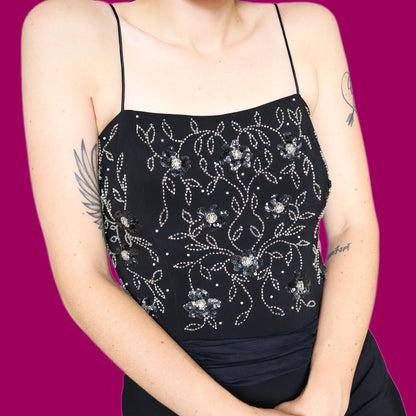 Black Dave & Johnny stretch beaded evening dress UK 16