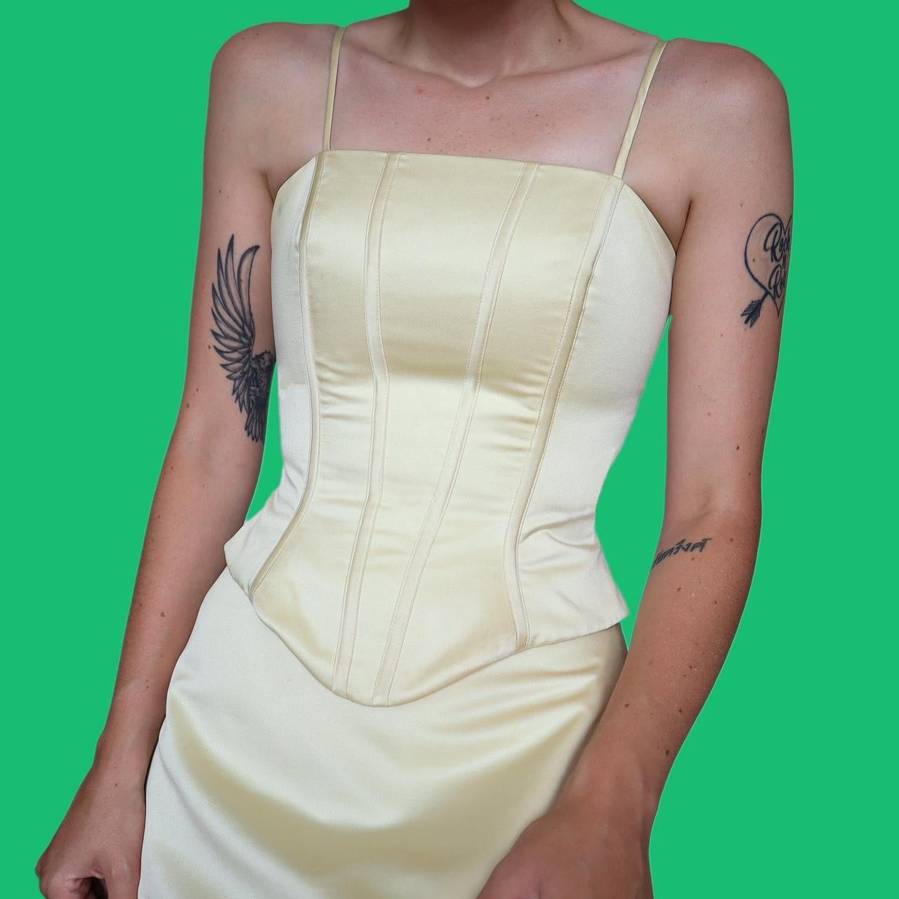 Stunning Hilary Morgan yellow 2 piece corset & skirt set UK 8-10