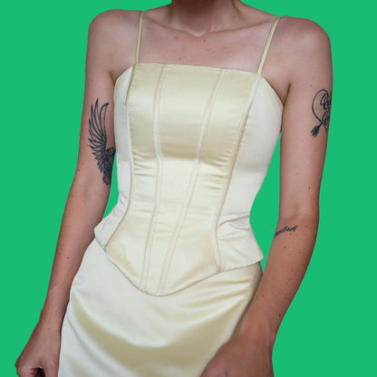 Stunning Hilary Morgan yellow 2 piece corset & skirt set UK 8-10