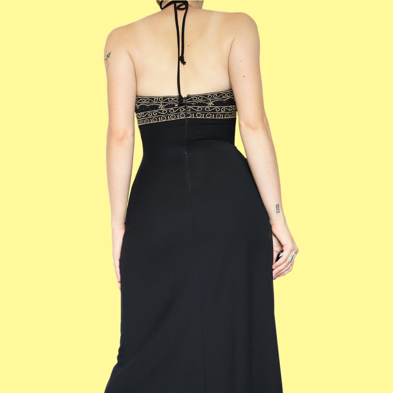 Black stretch halter neck evening dress UK 8