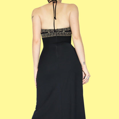 Black stretch halter neck evening dress UK 8