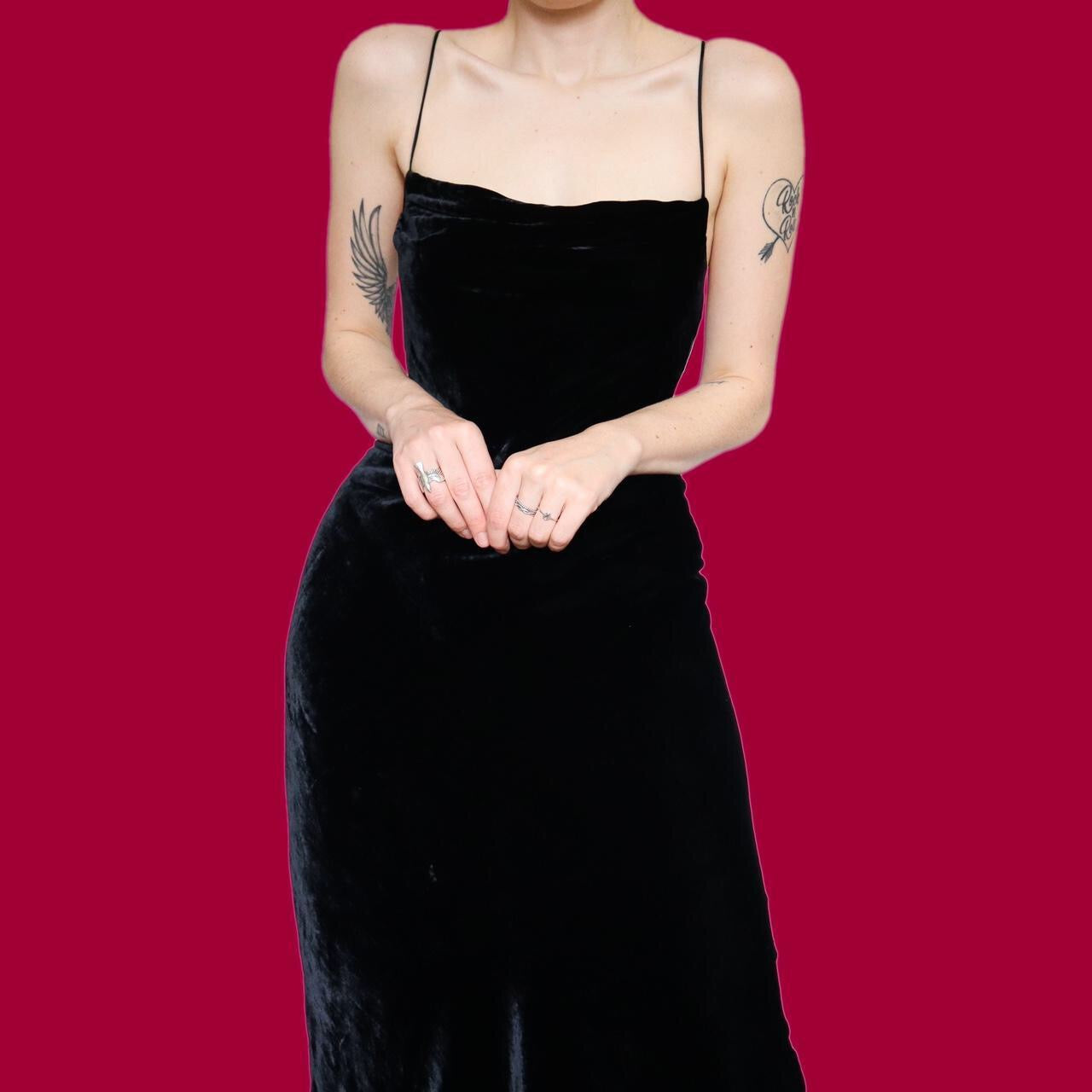 Beautiful black silk blend velvet evening dress UK 12