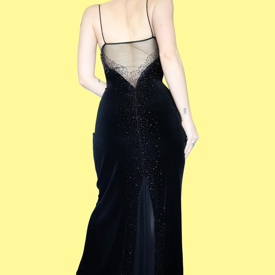 Black velvet beaded evening dress UK 8
