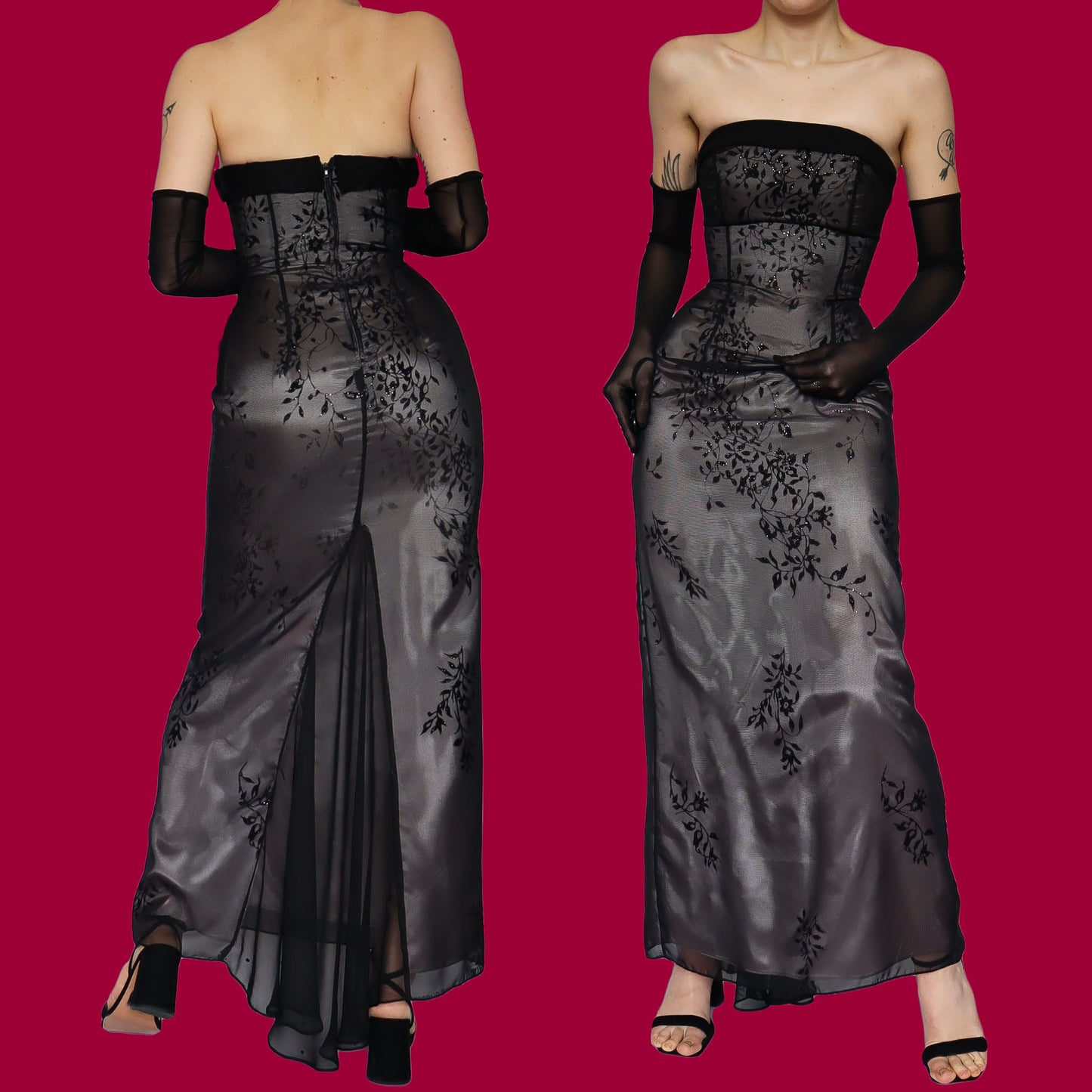 Black strapless glittery evening dress UK 10-12