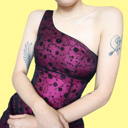 Beautiful one should glittery black/pink floral evening dress UK 12