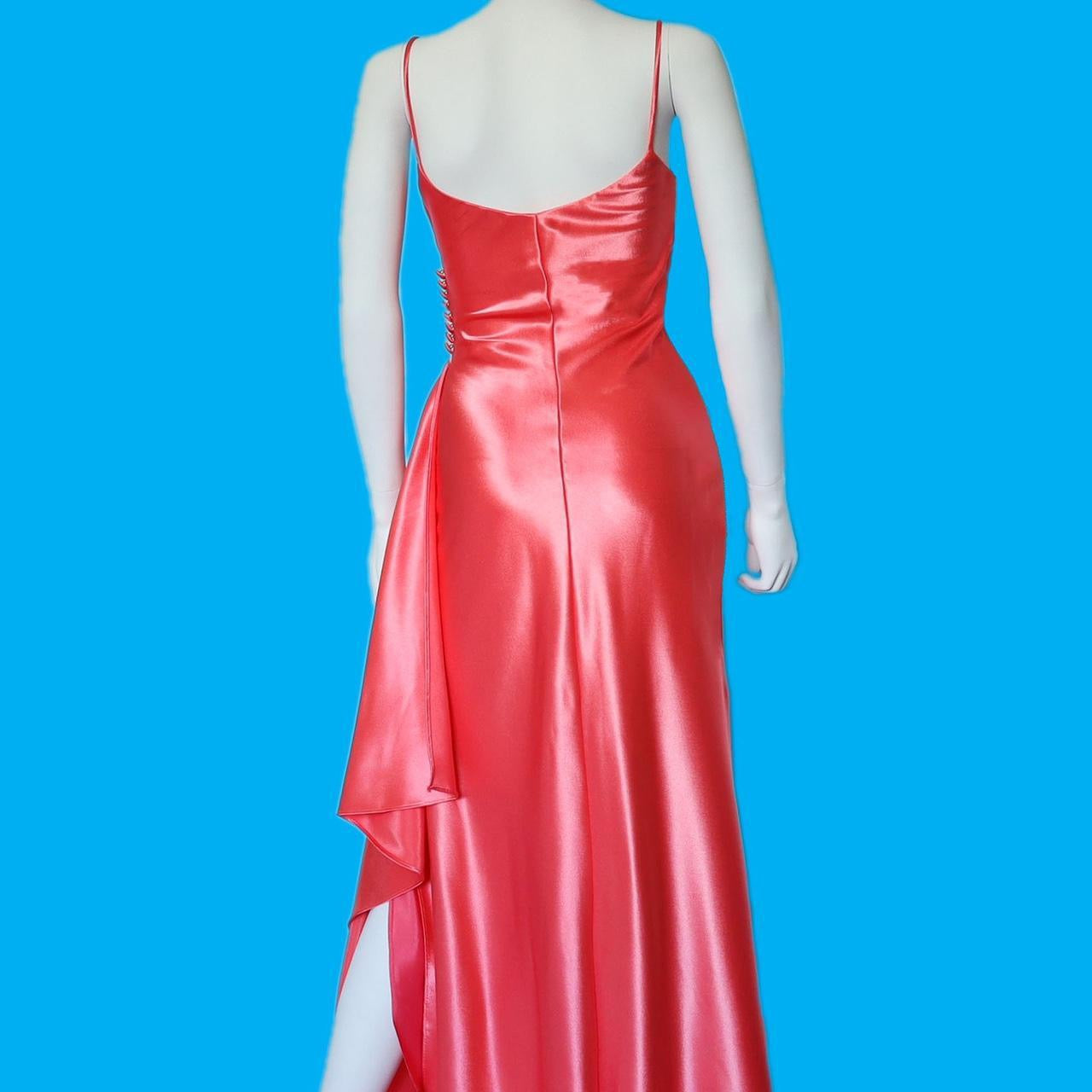 Silky satin coral evening dress with shawl UK 6