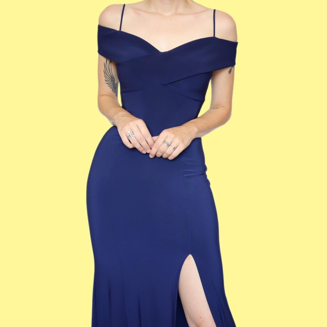 Blue stretch cold shoulder evening dress UK 10