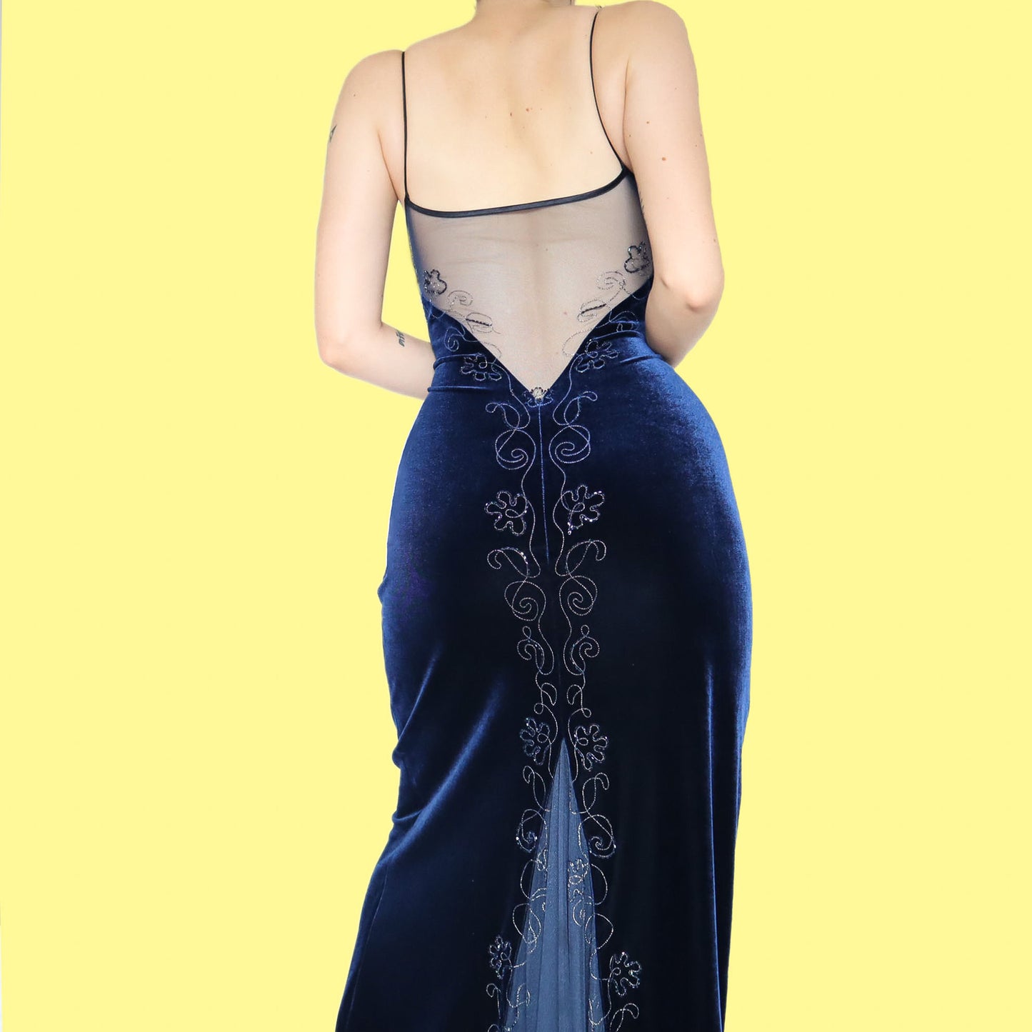 Navy Dave & Johnny velvet evening prom dress UK 16