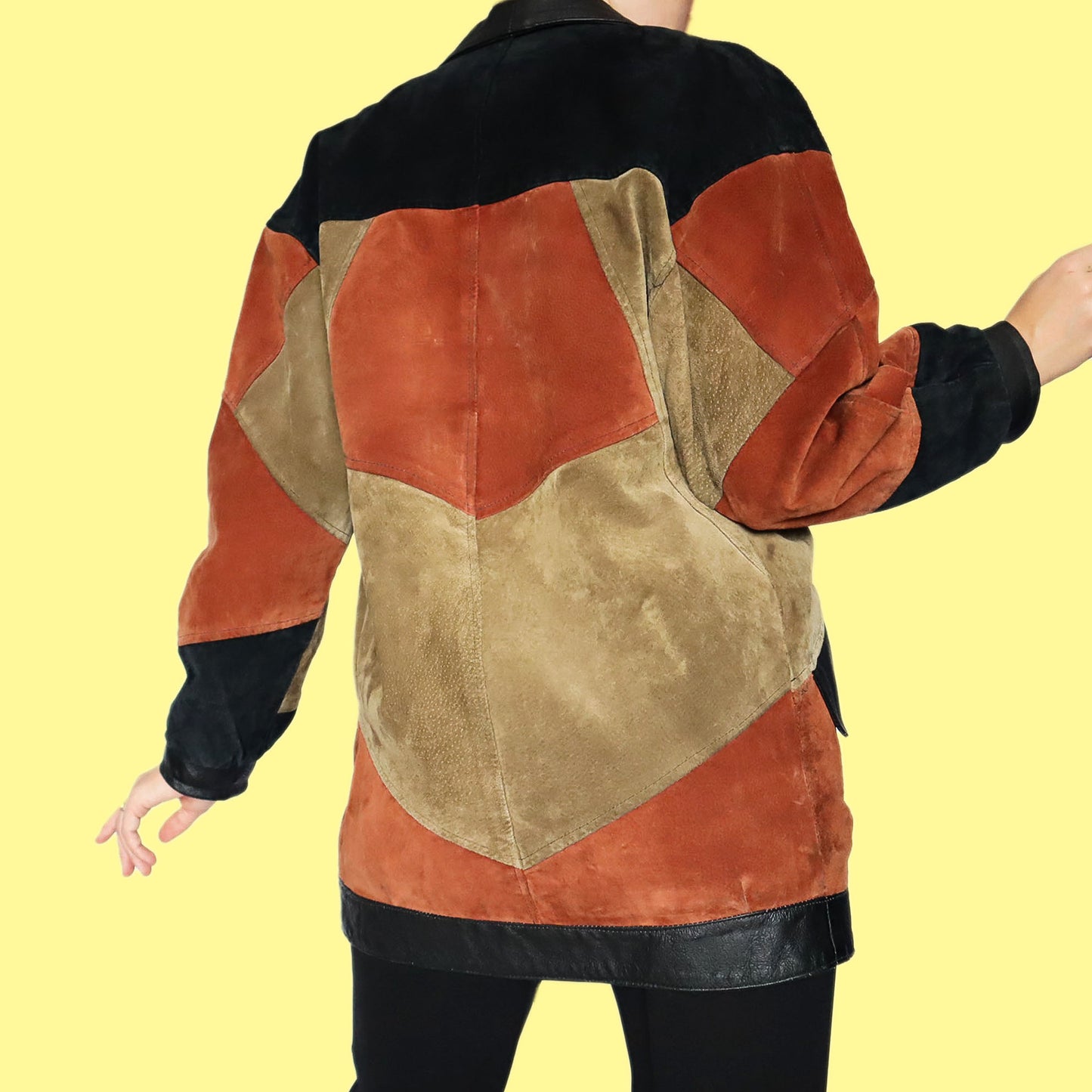 Real suede & leather colour block jacket UK M