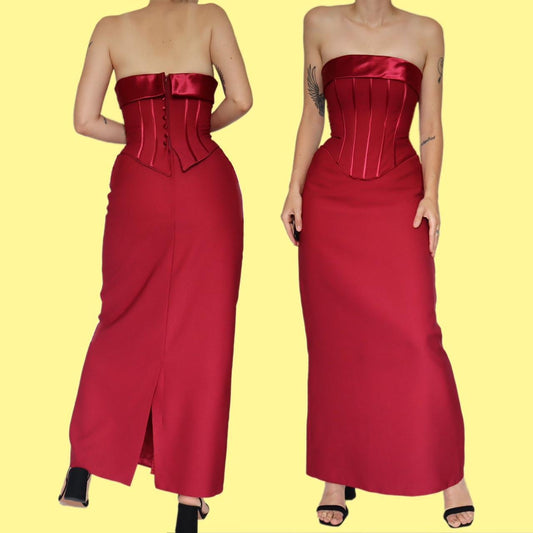 Red corset evening dress UK 10-12