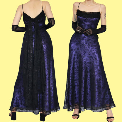 Purple glittery floral evening dress UK 18